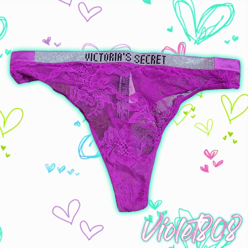 [M] Victoria's Secret Purple Lace Mesh Floral Shimmer Thong